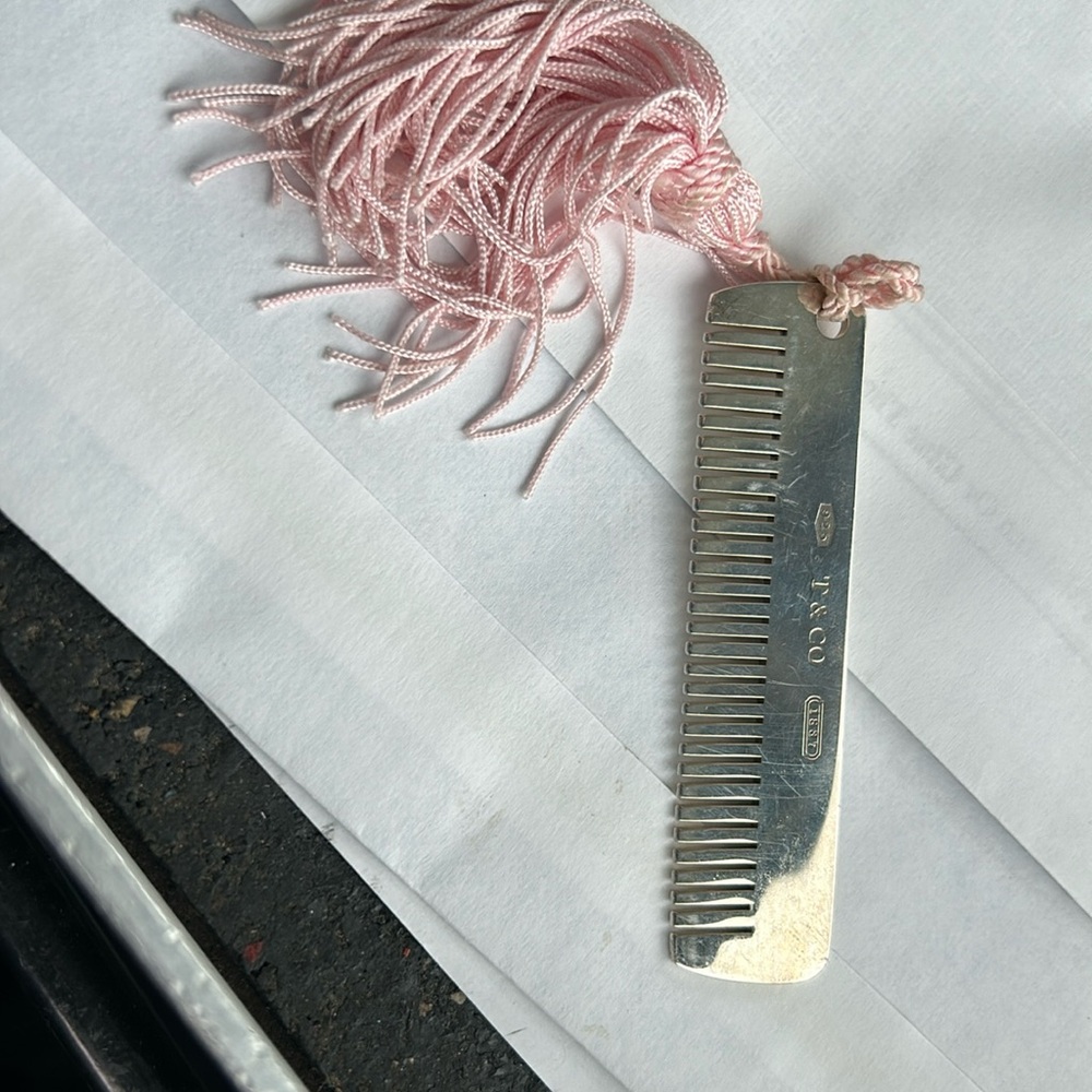 iffany & Co Baby Comb W/Blue Tassel Sterling Silver SV925 no Box Used